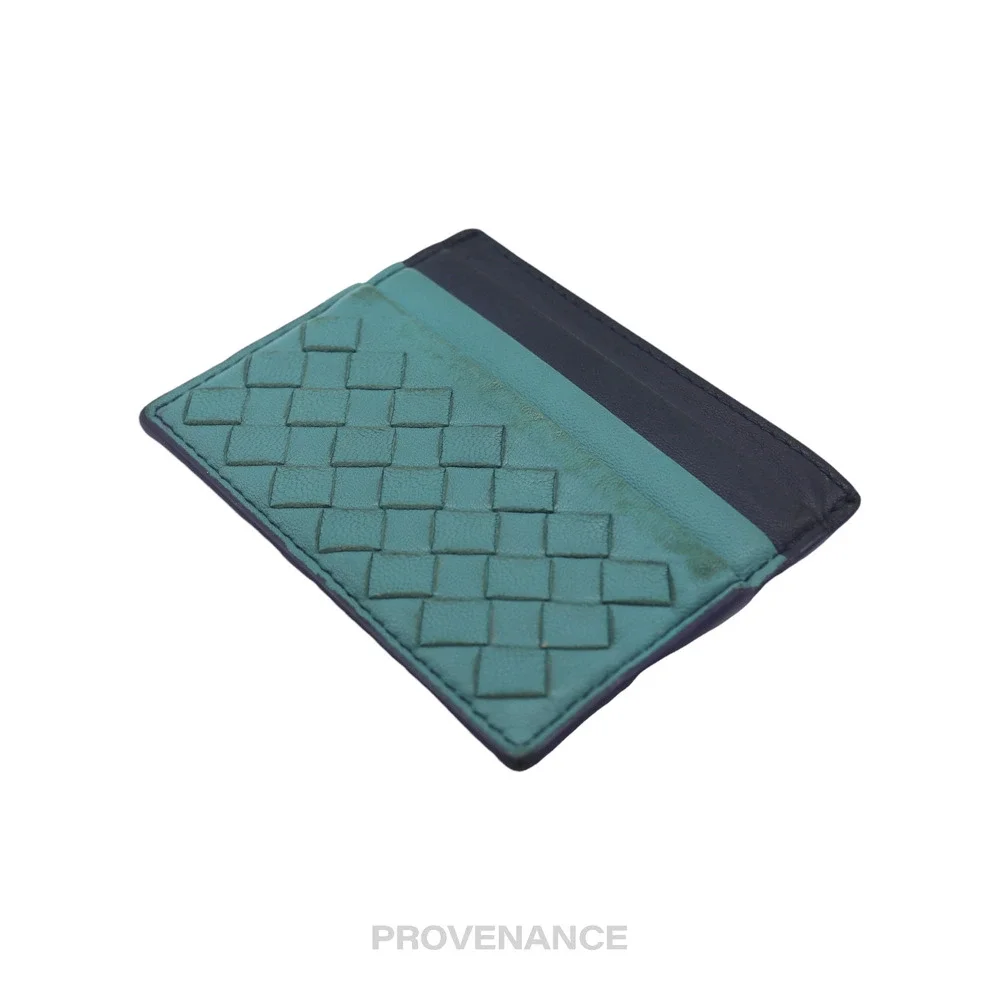 🔴 Bottega Veneta Card Holder Wallet - Blue Intrecciato